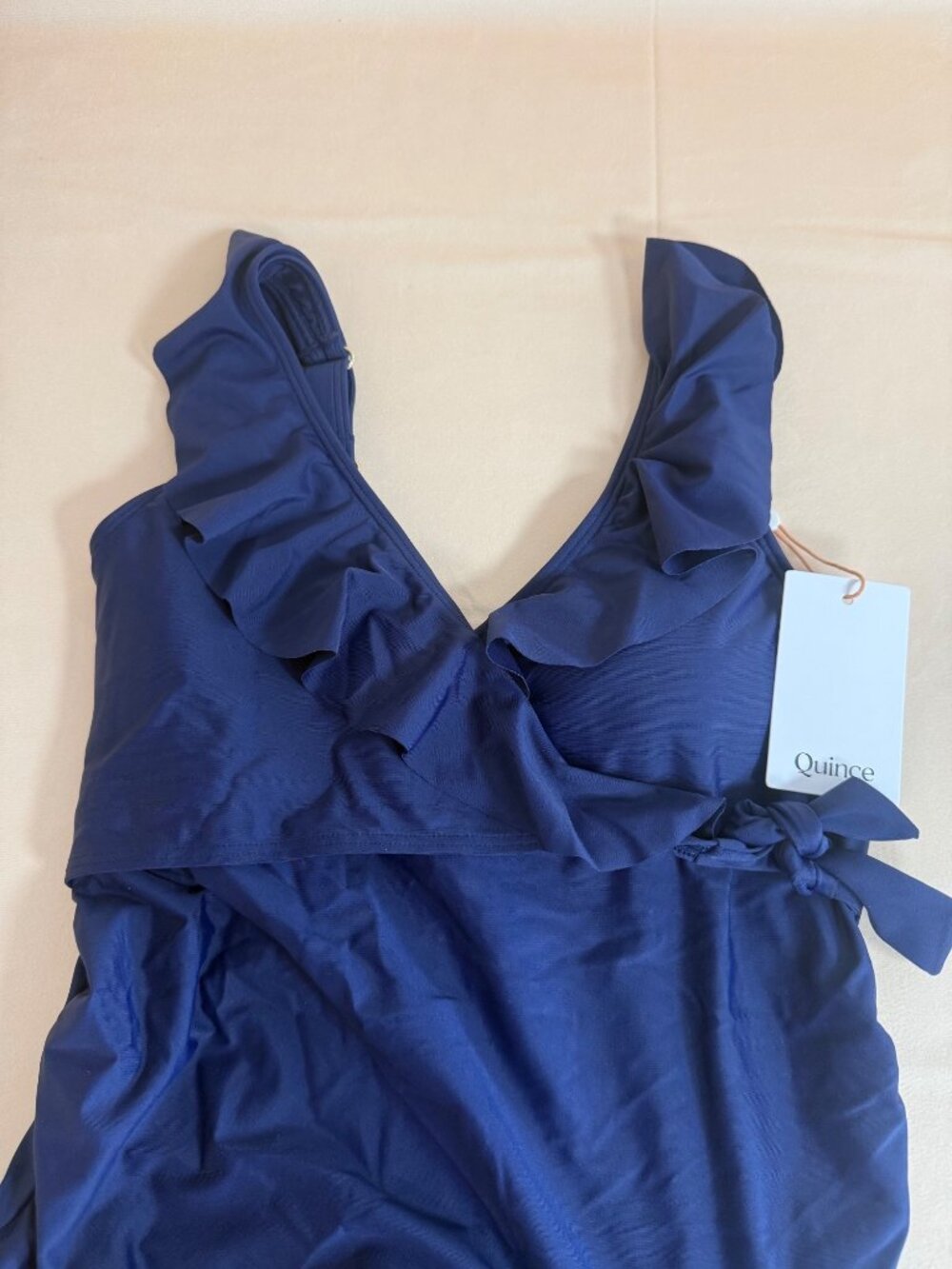 NWT QUINCE Italian Maternity One-Piece Ruffle Wrap Swimsuit Deep Navy Small - Picture 7 of 11
